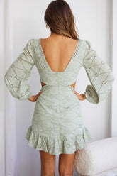 Santorini Sunset Balloon Sleeve Cut-Out Eyelet Dress Sage